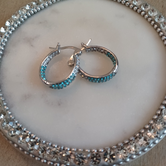 Blue Ombre Rhinestone Crystal Inside-Out Hoop Drop Dangle Earrings - Picture 5 of 9